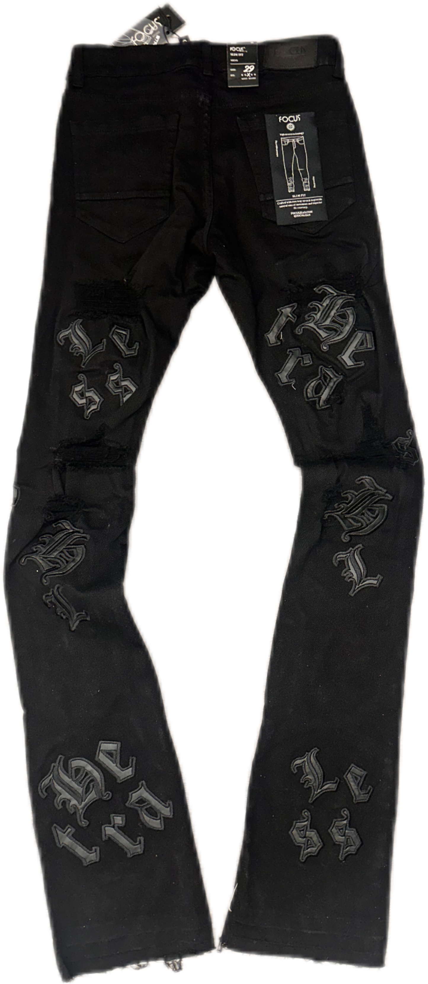 JEANS  FLARED BLK LEATHER WORDS