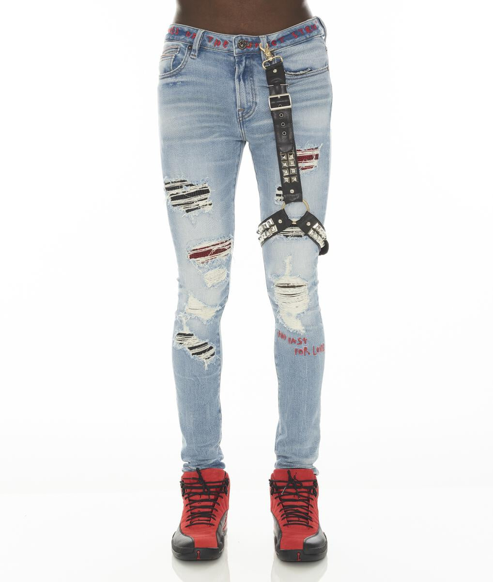 Studded Ripped Denim (Light Blue) /C1