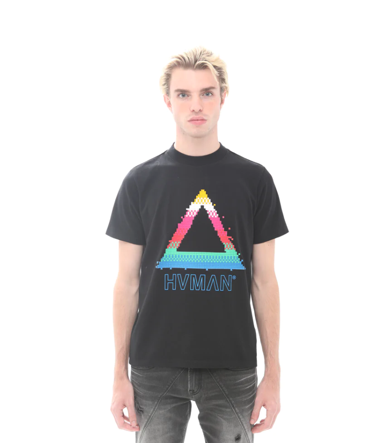 Men, Boys, Teens, Gifts, Wmns, Girls, Urban, Style, Fashion, Mens Tees, Womens Tees, Teen Tees, Boys Tees, Urban Apparel, HVMAN, T-Shirt, Pixel Triangle Tee, Black Tee, Multi, Triangle Tee, Legos Tee,