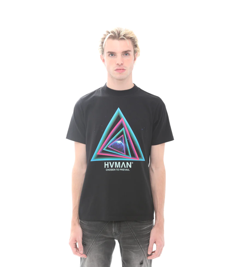 Men, Boys, Teens, Gifts, Wmns, Girls, Urban, Style, Fashion, Mens Tees, Womens Tees, Teen Tees, Boys Tees, Urban Apparel, HVMAN, T-Shirt, Warp Speed Tee, Black Tee, Multi, Triangle Tee, 